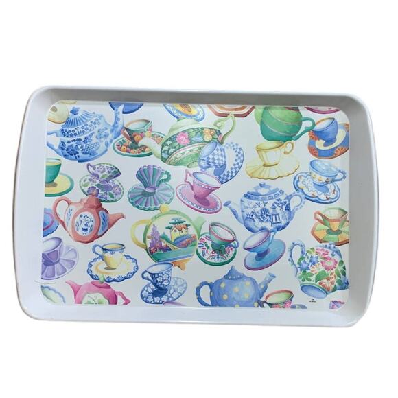 1995 Vintage Design Imports Teacup Teapot Plastic Serving Tray Made in Italy - Picture 1 of 7